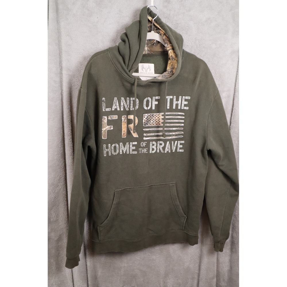 Buck Wear Land of the Free Hoodie Men's Size Large Olive Green Camo